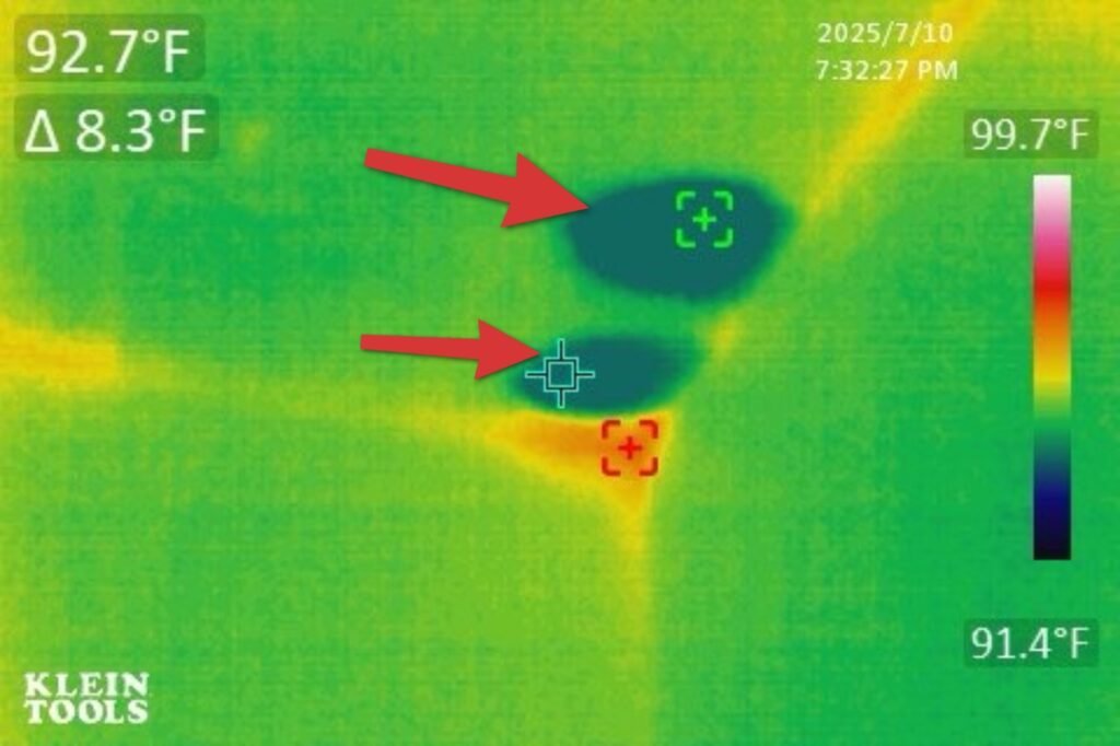 Thermal imaging inspection Cypress TX Houston showing heat patterns energy loss - infrared camera detection by CK Inspections revealing insulation issues and air leaks