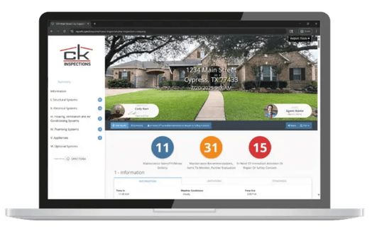 Home inspection report shown on desktop computer