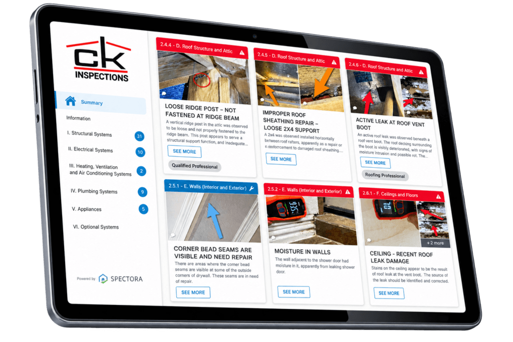 Tablet showing inspection report interface optimized for mobile viewing